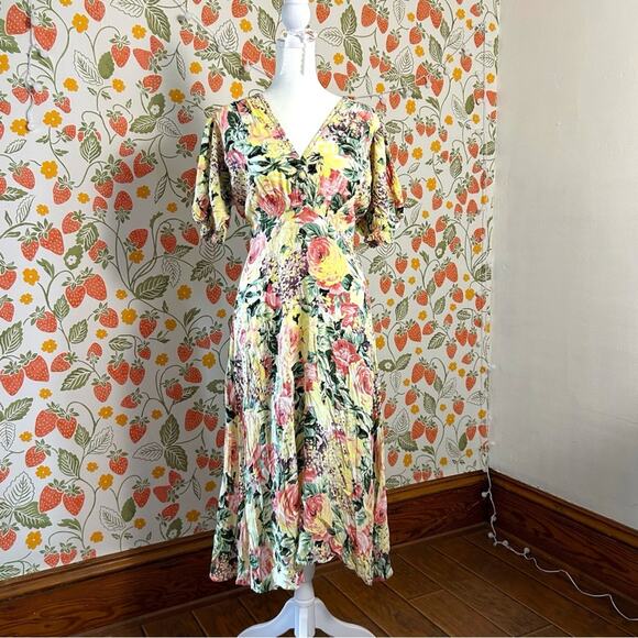 SALE💝 Faithfull the Brand Yellow Floral Garden Party Maxi Dress - Picture 2 of 8